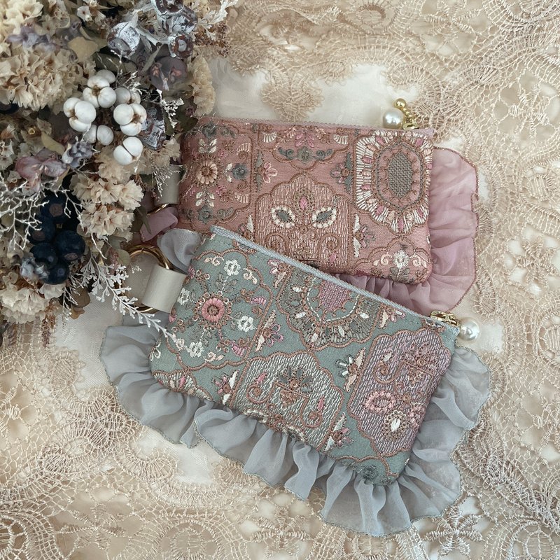 印度刺繡絲帶袋　褶邊袋 - 化妝包/收納袋 - 其他材質 