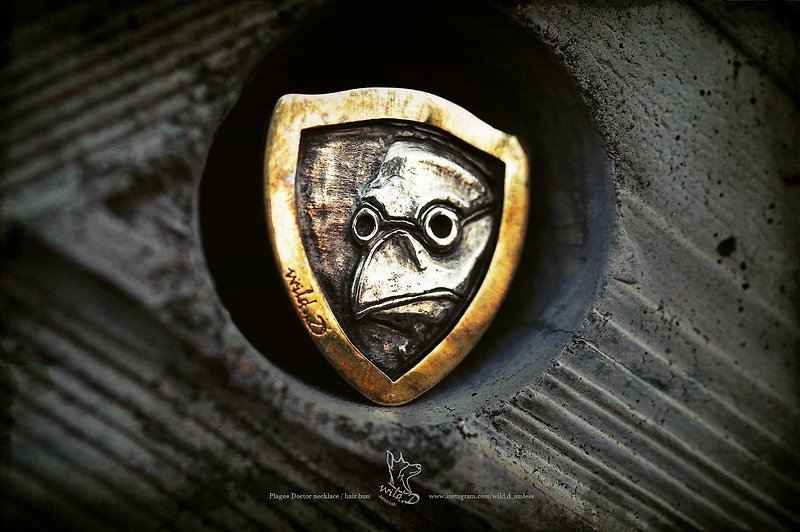 Plague Doctor 2way necklace / hair band - brass and silver - สร้อยคอ - โลหะ สีเงิน