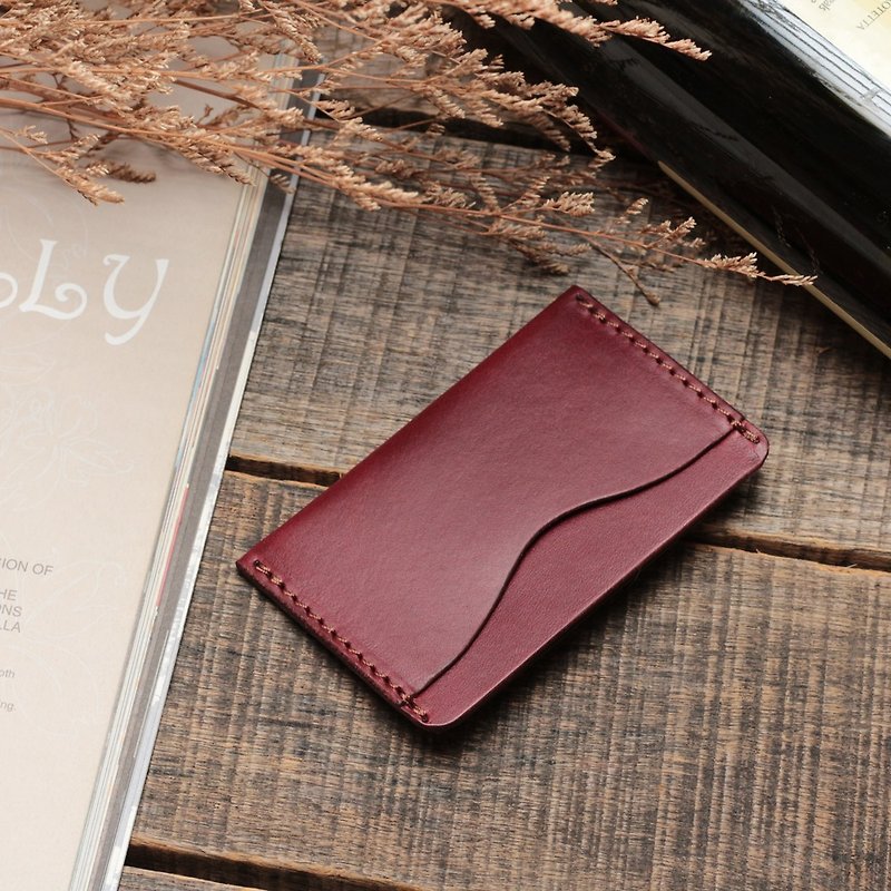 Retro ticket card holder∣burgundy vegetable tanned cow leather∣multi-color - ID & Badge Holders - Genuine Leather Purple