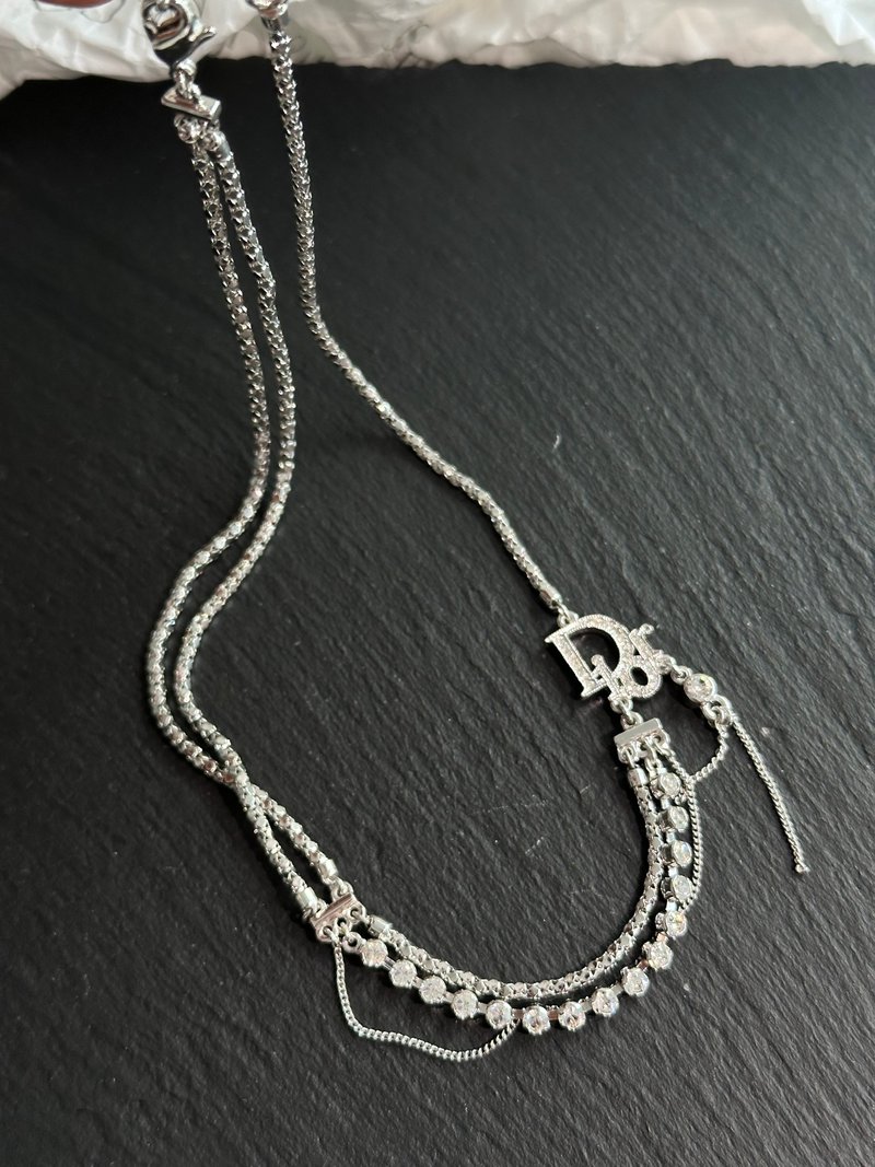 中古品 Dior 迪奧 多層閃鑽頸鏈 - 項鍊 - 其他金屬 銀色