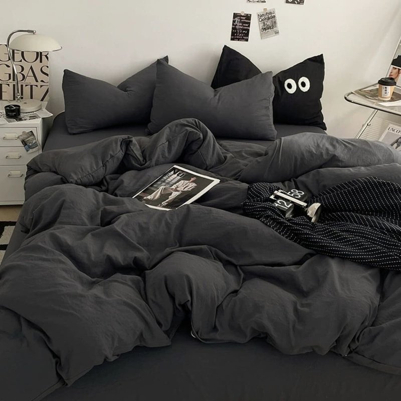 炭焙煎ごま 台湾製 ソフトコットン 無地 シングル/ダブル/クイーン 薄型ボックスシーツ・布団カバーセット - 寝具 - その他の素材 