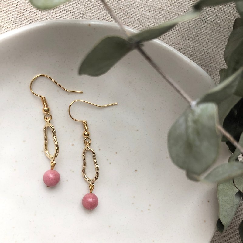 玫瑰石耳環 Rhodonite Earrings - 耳環/耳夾 - 半寶石 粉紅色
