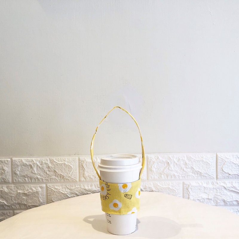 Customized fabric selection-handmade yellow poached egg eco-friendly cup sleeve birthday gift - ถุงใส่กระติกนำ้ - ผ้าฝ้าย/ผ้าลินิน สีเหลือง