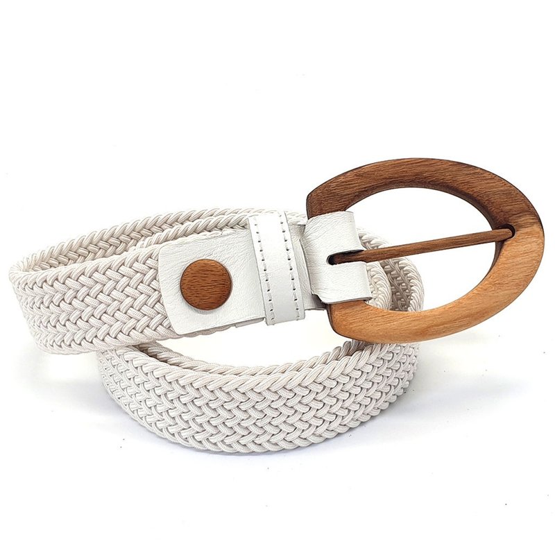 Wood Belt Yellowstone Clever 317 - Walnut Wood White Braided Cotton Belt - 腰帶/皮帶 - 木頭 白色