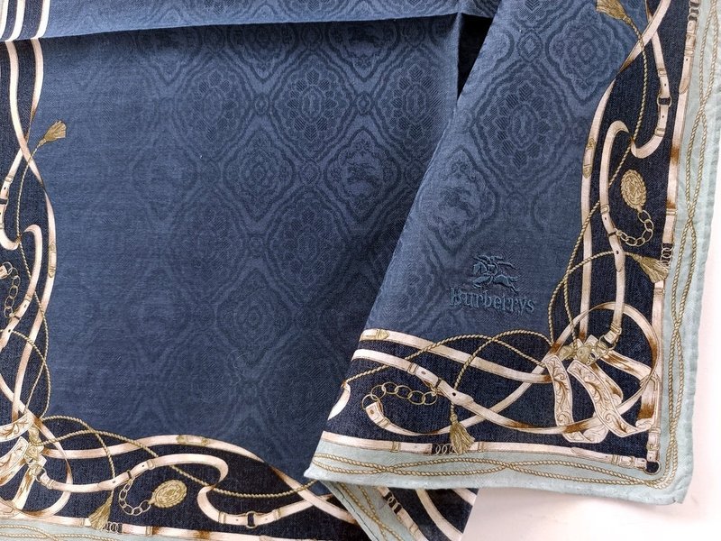 Burberry Vintage Handkerchief Gift for Him Horse Reins 21 x 20 inches - 手帕 - 棉．麻 藍色