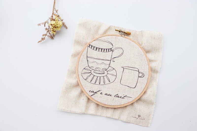 來杯咖啡 插畫刺繡材料包 - 編織/刺繡/羊毛氈/縫紉 - 棉．麻 