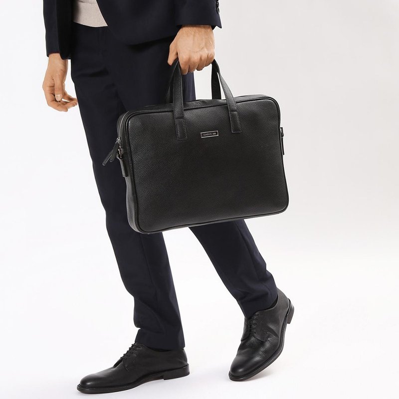 CERRUTI 1881 限量2折 頂級小牛皮公事包/肩背包 全新專櫃展示品 - 側背包/斜背包 - 真皮 黑色