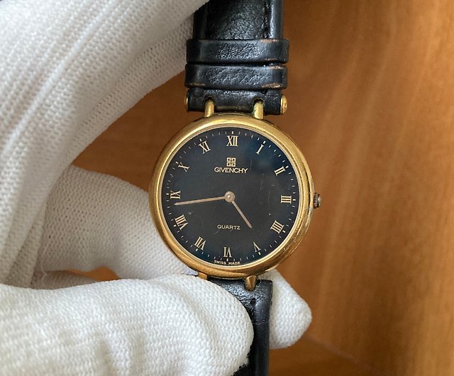 GIVENCHY Givenchy black round Swiss movement leather strap antique watch  vintage - Shop 1j-studio Men's & Unisex Watches - Pinkoi