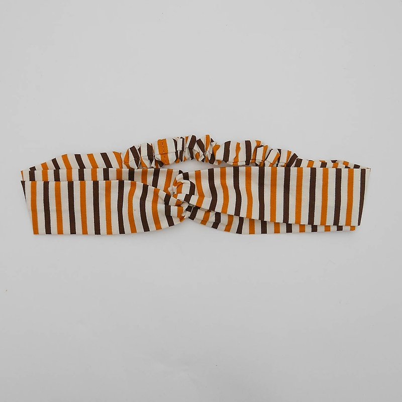 Yellow and Brown stripes vintage cross hair band - Hair Accessories - Cotton & Hemp Yellow