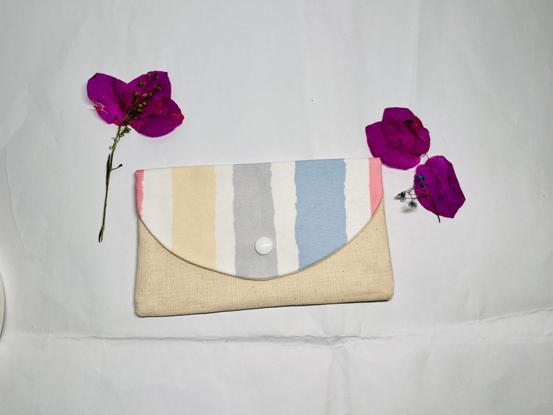 Original Design Taiwan Fabric Handmade Straight Stripes Pink Small Bag - Coin Purses - Cotton & Hemp Silver