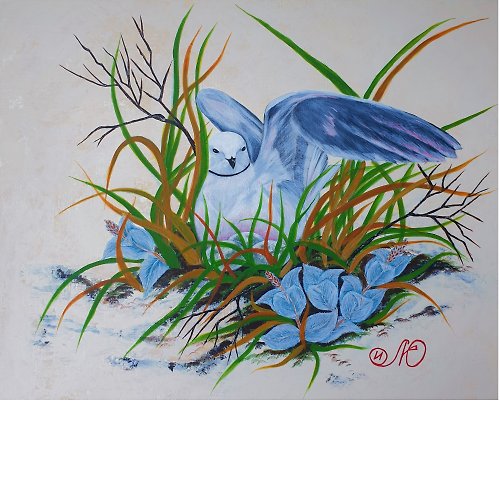 IllaUartGallery Seagull Painting Birds Nest Original Art Bird Wall Art Animal Acrylic Painting