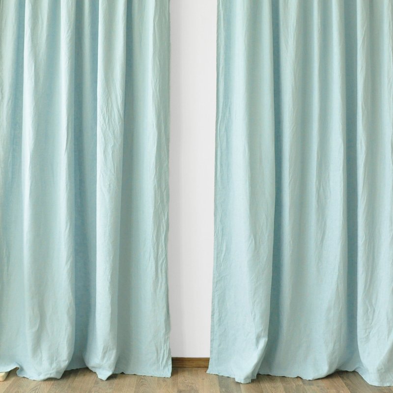 Sea glass regular and blackout linen curtains / Custom curtains / 2 panels - 門簾/門牌 - 亞麻 藍色