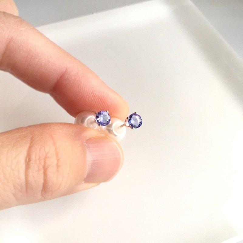 Tanzanite Earrings December Birthstone Tanzanite with Pearls Backcatch - 耳環/耳夾/耳骨夾 - 寶石 紫色