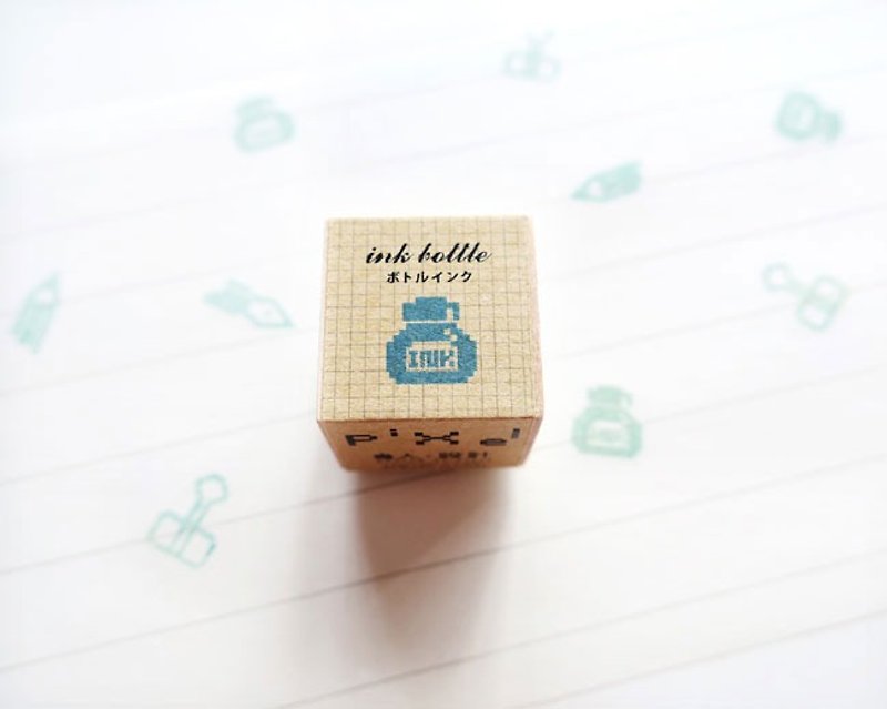 Ink Bottle Canned Pixel Stamp Stationery Series - ตราปั๊ม/สแตมป์/หมึก - ไม้ สีน้ำเงิน