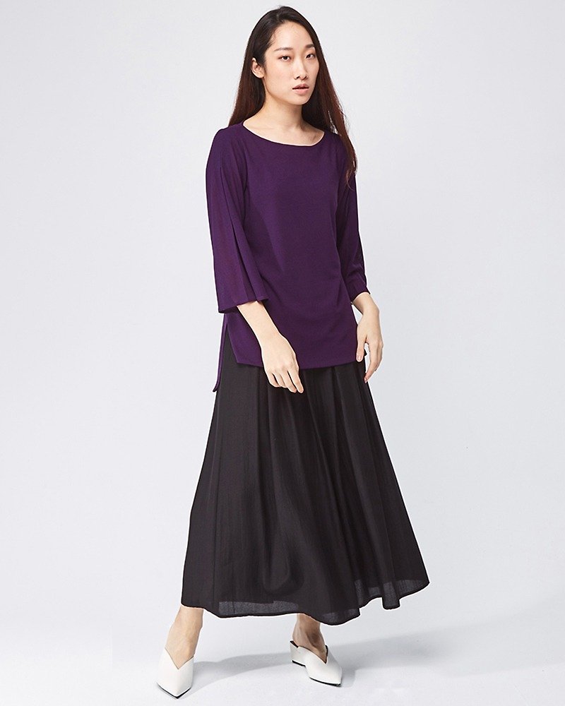 [COOCHAD] Cropped Sleeve Knit Top - Galaxy Purple - Women's Tops - Other Materials Purple