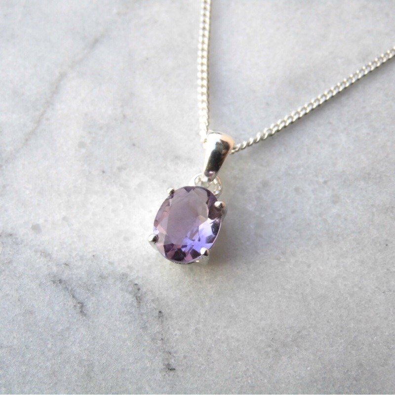 Amethyst 925 sterling silver simple pawl necklace Nepal handmade mosaic production - Necklaces - Gemstone Purple