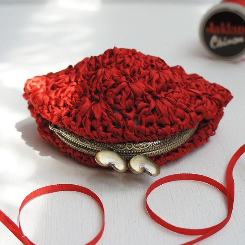 その他の素材 ポーチ レッド - Ba-ba handmade  Ribbon yarn crochet coinpurse No.C938