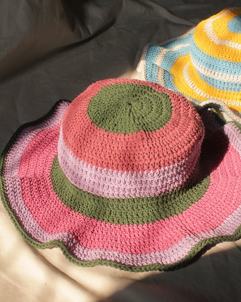 Striped Crochet Hat ,Candy Hat ,Summer Hat ,Baby Hat - Hats & Caps - Other Materials Pink