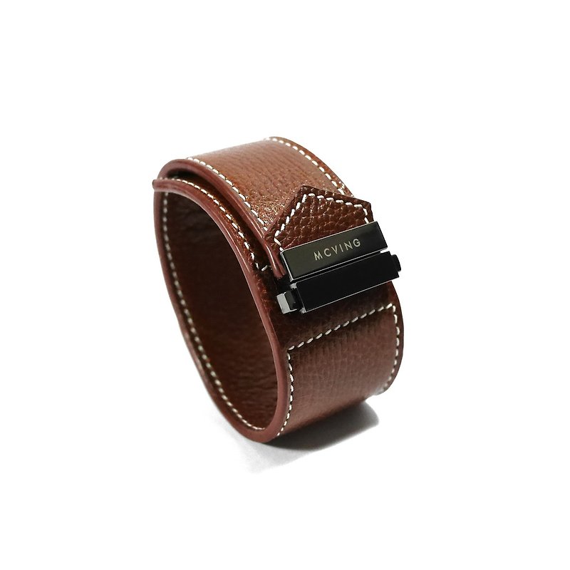 Coffee Cowboy Wide Edition Play Hard Bracelet - Titanium Button - Bracelets - Genuine Leather Brown