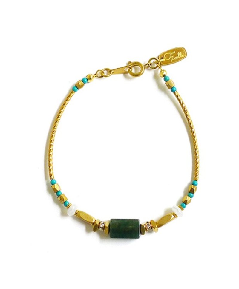 Ficelle | Handmade Brass Natural Stone Bracelet | Aquatic Agate Isis' Hug - Bracelets - Gemstone Green