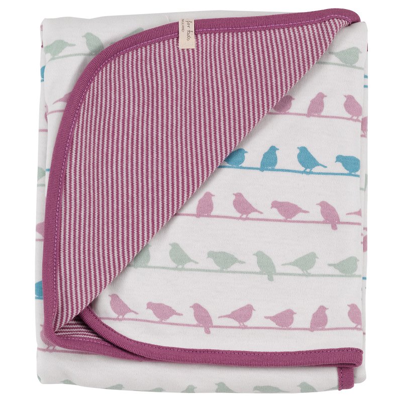100% 有機棉  紫色小鳥 嬰兒包巾 英國品牌 - 滿月禮物 - 棉．麻 紫色