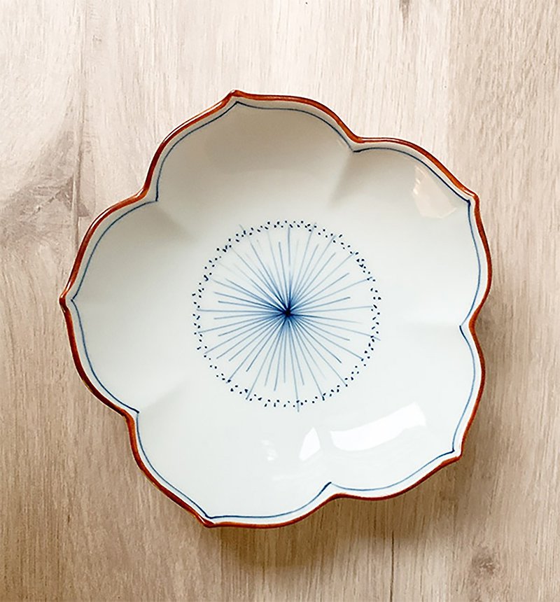 Handpainted geometric octagon bowl - Asanoha - จานและถาด - เครื่องลายคราม สีน้ำเงิน