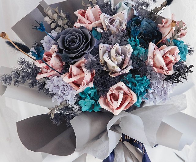 Wealthy banknotes bouquet (real banknotes remitted separately) Wealthy  flowers real banknotes gift birthday gift - Shop flowflow1314 Dried Flowers  & Bouquets - Pinkoi