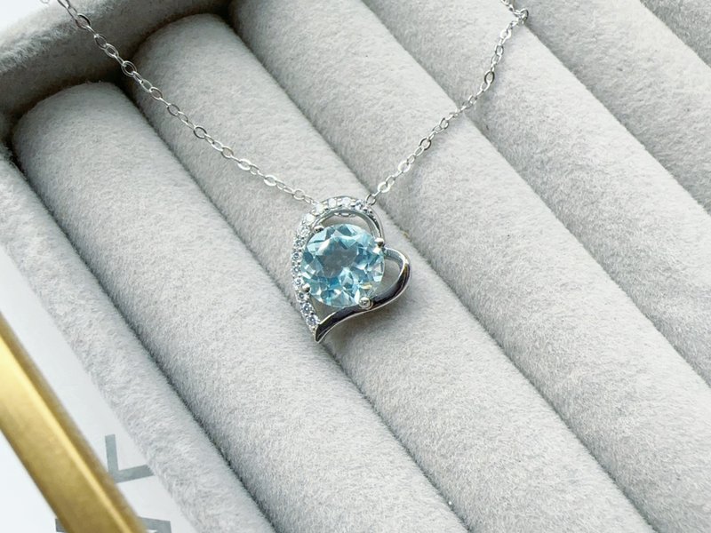 2.32 Carat Natural Blue Stone Love Sweet Fashion Sterling Silver Necklace Gift November Stone - สร้อยคอ - เงินแท้ สีน้ำเงิน