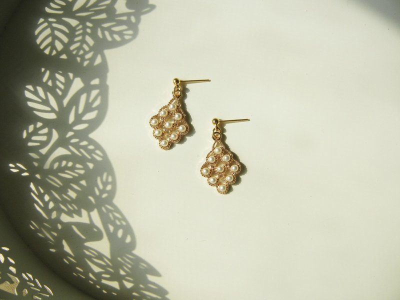 *coucoubird*peacock feather pearl earrings - ต่างหู - ทอง 24 เค สีทอง