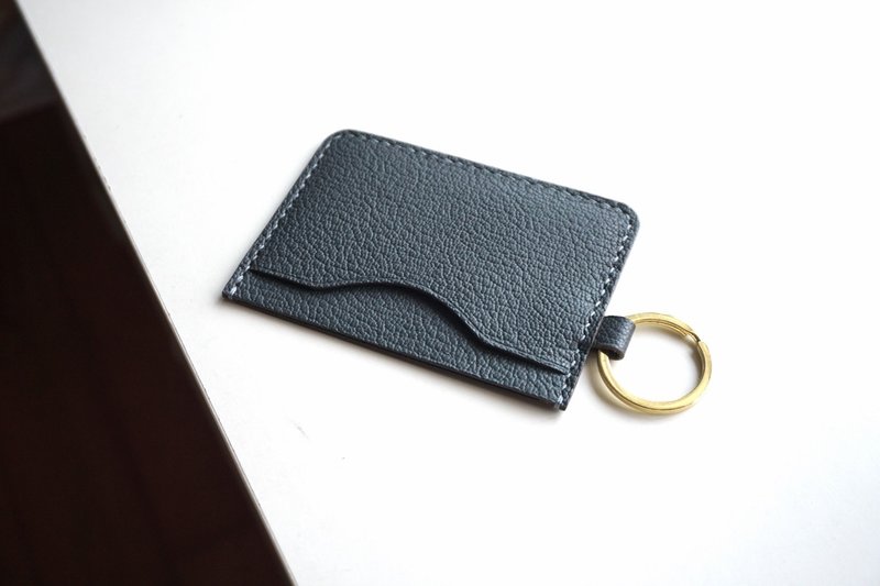 Leather Card Holder in blue orage with key ring, house key, access card holder - Card Holders & Cases - Genuine Leather Blue