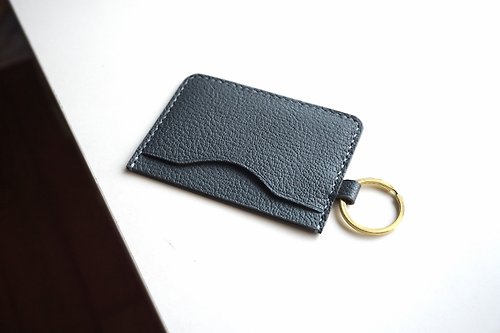 fourjei Leather Card Holder in blue orage with key ring, house key, access card holder