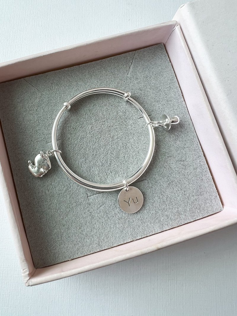 Push-pull style bear and dragon baby sterling silver bracelet - sterling silver bracelet - full moon birthday gift - Baby Accessories - Sterling Silver Silver
