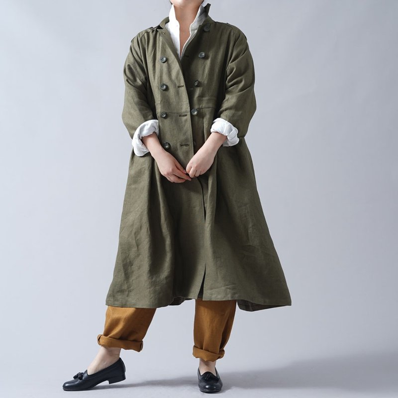wafu premium linen - リネン トレンチコートワンピース 2way wafu最高の上質リネン 羽織/オリーブ h016a-olv3 - 女西裝外套 - 亞麻 綠色