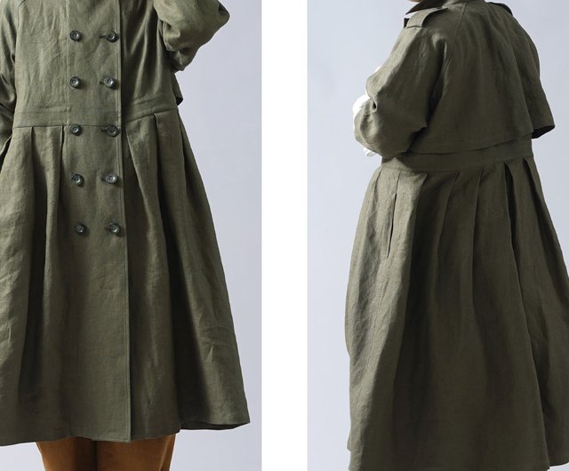 【お値下げ中】wafu.リネン　コート wafu】中厚 リネン カシュクール フードコート ロング丈 長袖