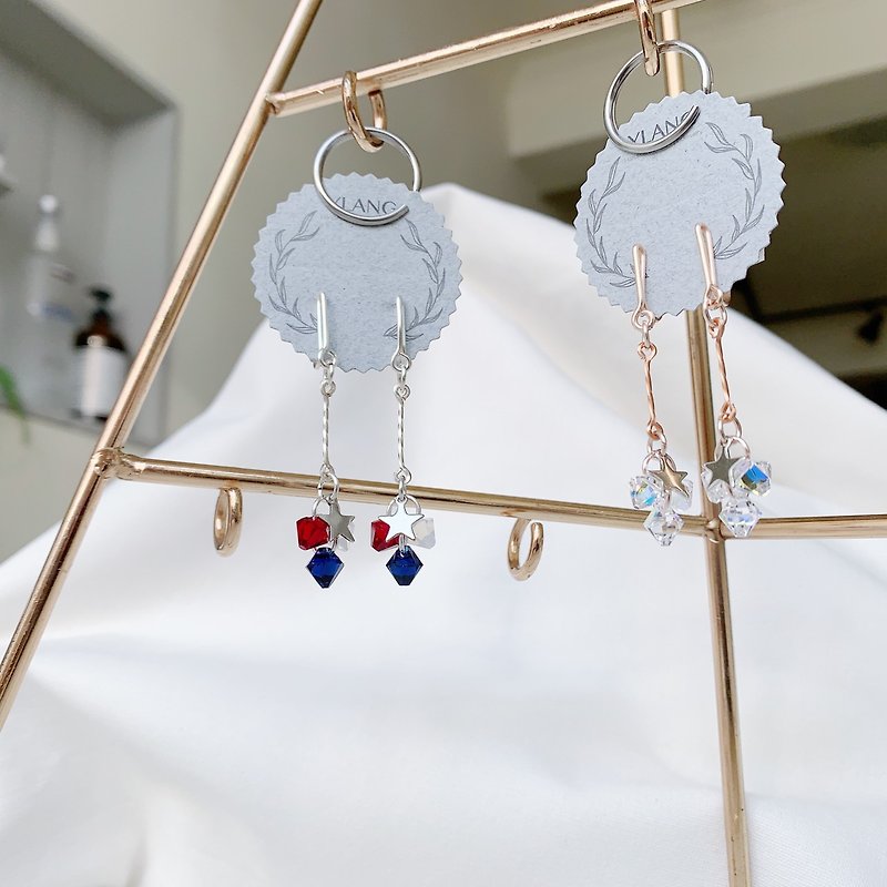 [LLL Forest - Silver frame shape earrings Swarovski] / Art Bronze wire (painless Clip-On/ ear hook - Earrings & Clip-ons - Other Metals Multicolor
