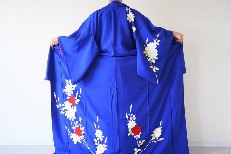 KIMONO, floral silk kimono, blue long kimono, kimono robe, maxi kimono, kimono - 禮服/小禮服 - 絲．絹 藍色