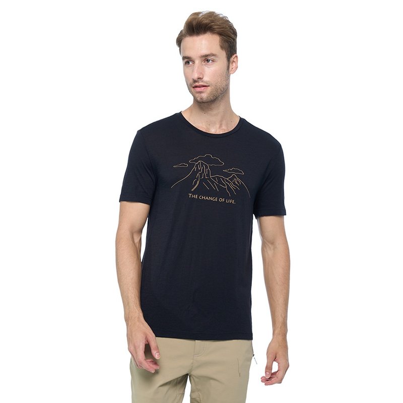 [Wildland wilderness] 100% merino short-sleeved top men's black 0B02606-54 - Men's T-Shirts & Tops - Wool Black