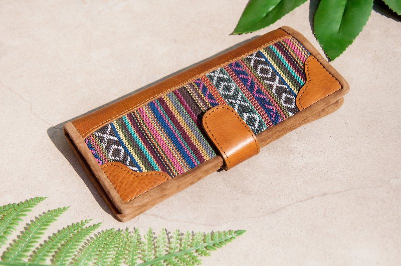 Leather wallet / woven stitching leather long clip / long wallet / purse / woven wallet - Moroccan rainbow - Wallets - Genuine Leather Multicolor