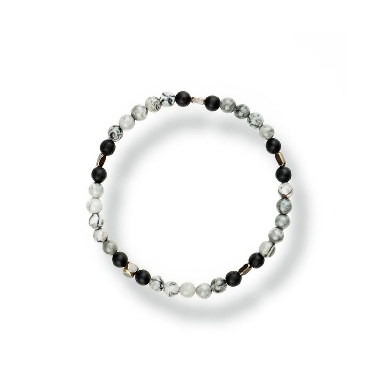 Op.19 Vintage natural stone bracelet, handmade antique black and white Picasso Stone, matte black agate - สร้อยข้อมือ - เครื่องประดับพลอย สีเทา