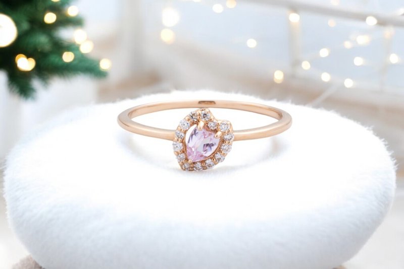 K10 pink gold pink sapphire/diamond ring - แหวนทั่วไป - เครื่องเพชรพลอย สึชมพู