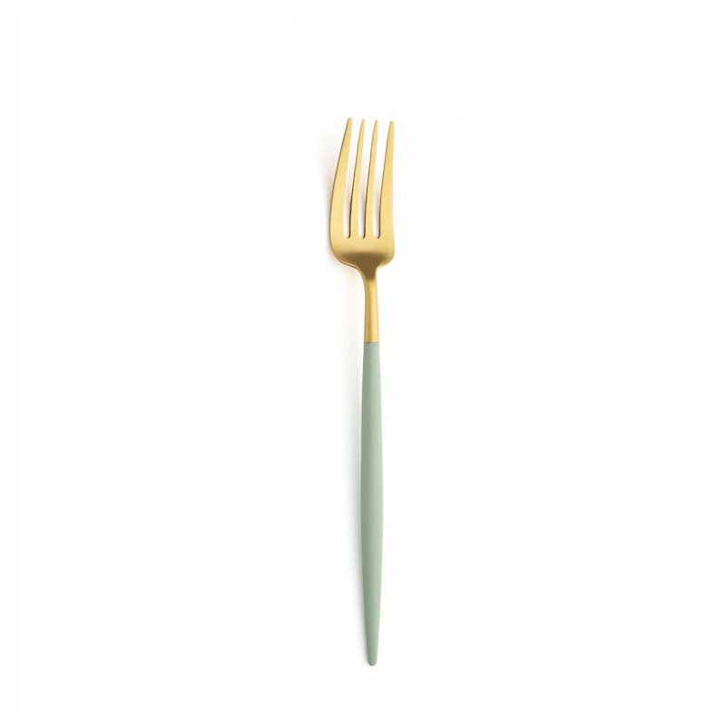GOA CELADON MATTE GOLD DESSERT FORK - Cutlery & Flatware - Stainless Steel Green