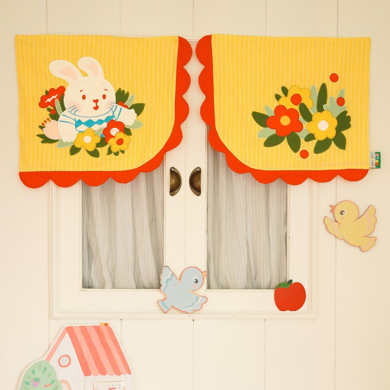 小兔子嗡嗡 80s復古昭和 短門簾 刺繡布藝 - 門簾/門牌 - 棉．麻 橘色