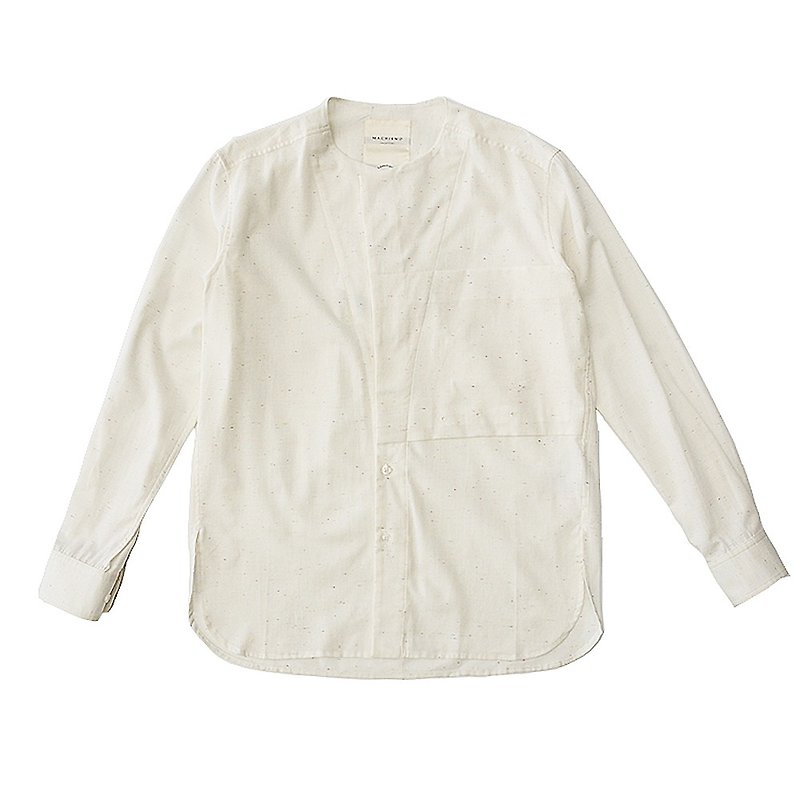 Cotton flower collarless shirt - Men's Shirts - Cotton & Hemp White