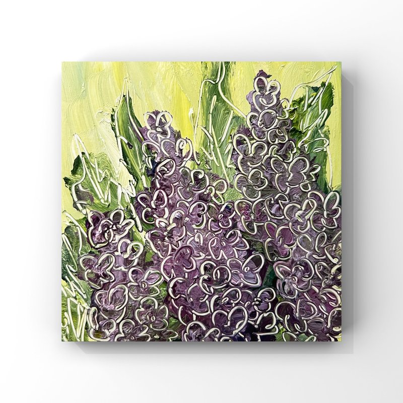 Lilac flower art lilac original oil painting small floral artwork impressionist - 海報/掛畫/掛布 - 其他材質 紫色