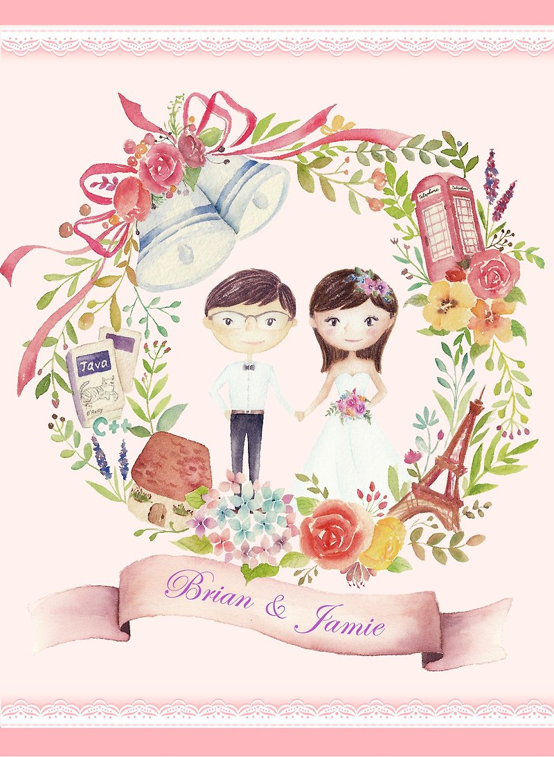 手描きの水彩画の結婚式の招待状/結婚式のカード-はがき - 招待状 - 紙 