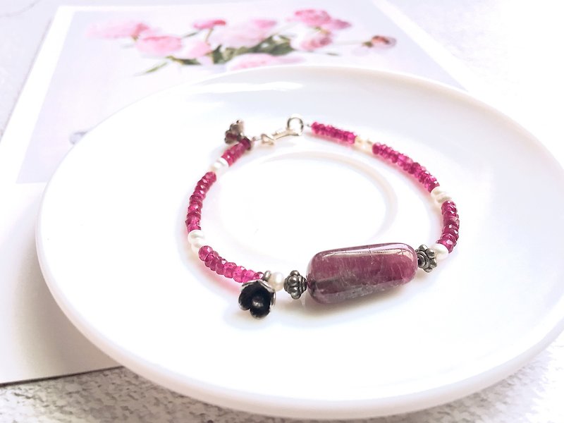 Ops Ruby pearl lucky silver elegant pure bracelet - Bracelets - Gemstone Red