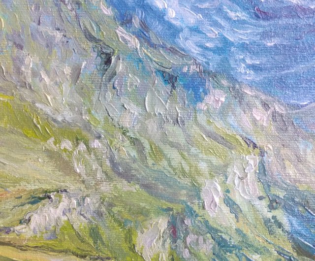 アルプスの絵画、山の風景油絵、山のオリジナルアートワーク