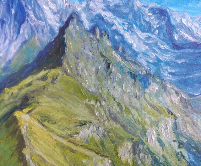 アルプスの絵画、山の風景油絵、山のオリジナルアートワーク - ショップ SanArtStudio ウォールデコ・壁紙 - Pinkoi
