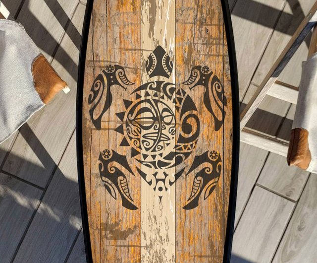 サーフボードテーブル、マオリ、カメ、サーフィンギフト、バーの装飾