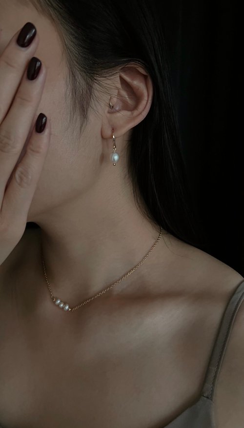 GIN天然珍珠手作飾品 天然三顆珍珠 免運 兩件組 - 免費改耳夾